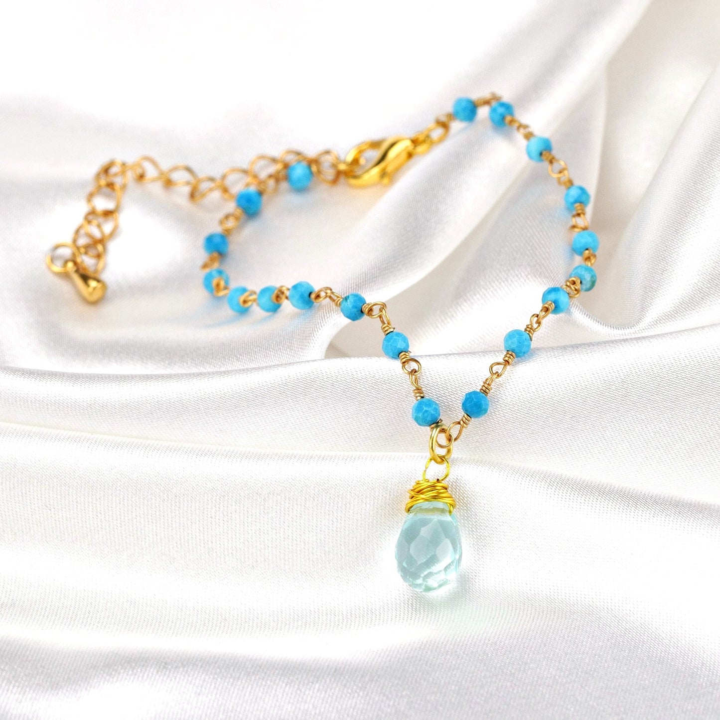 Chalcedony & Turquoise Gemstone Bracelet Gold - RETARM-35