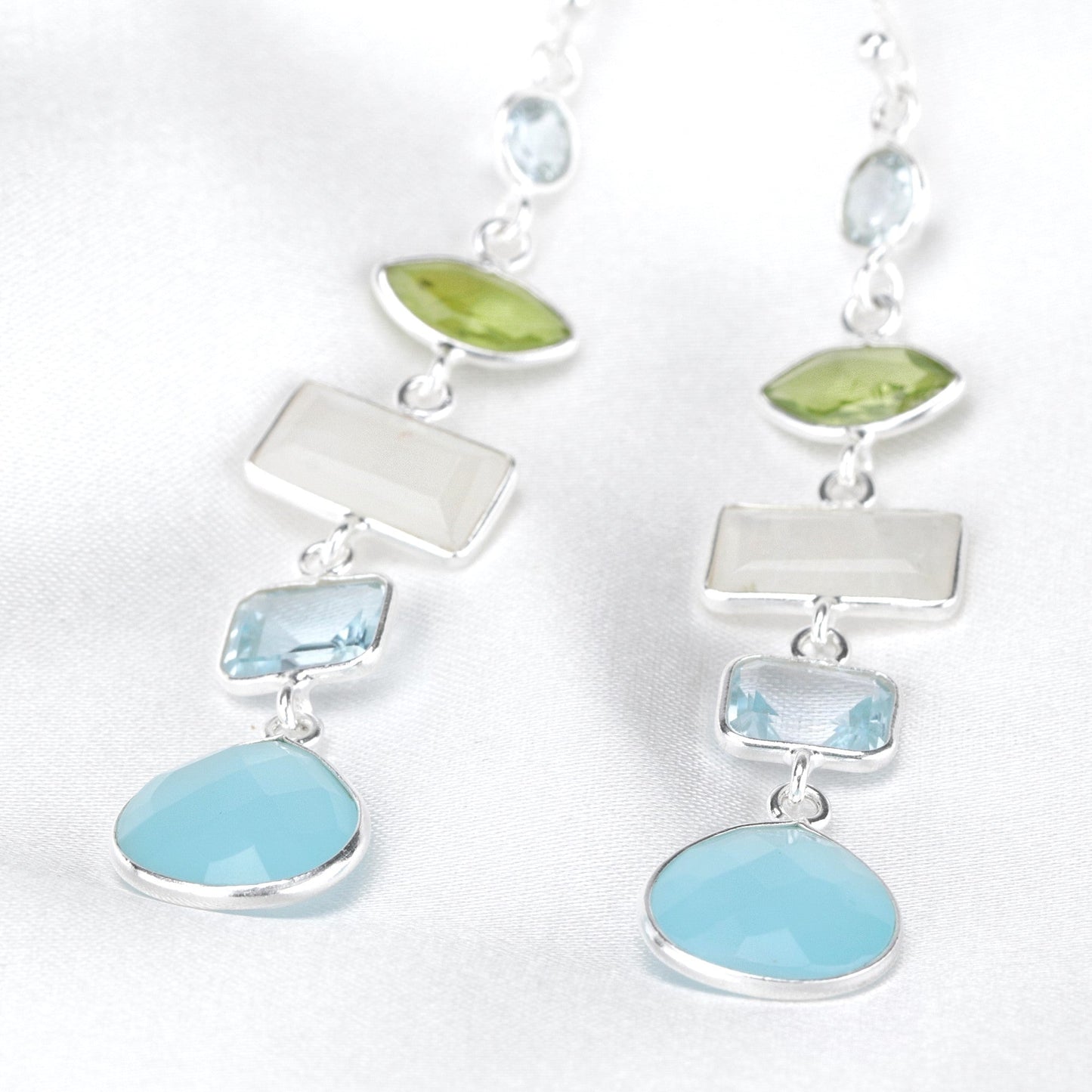 Multi Gemstone Earrings - 925 Sterling Silver - Rock Crystal…