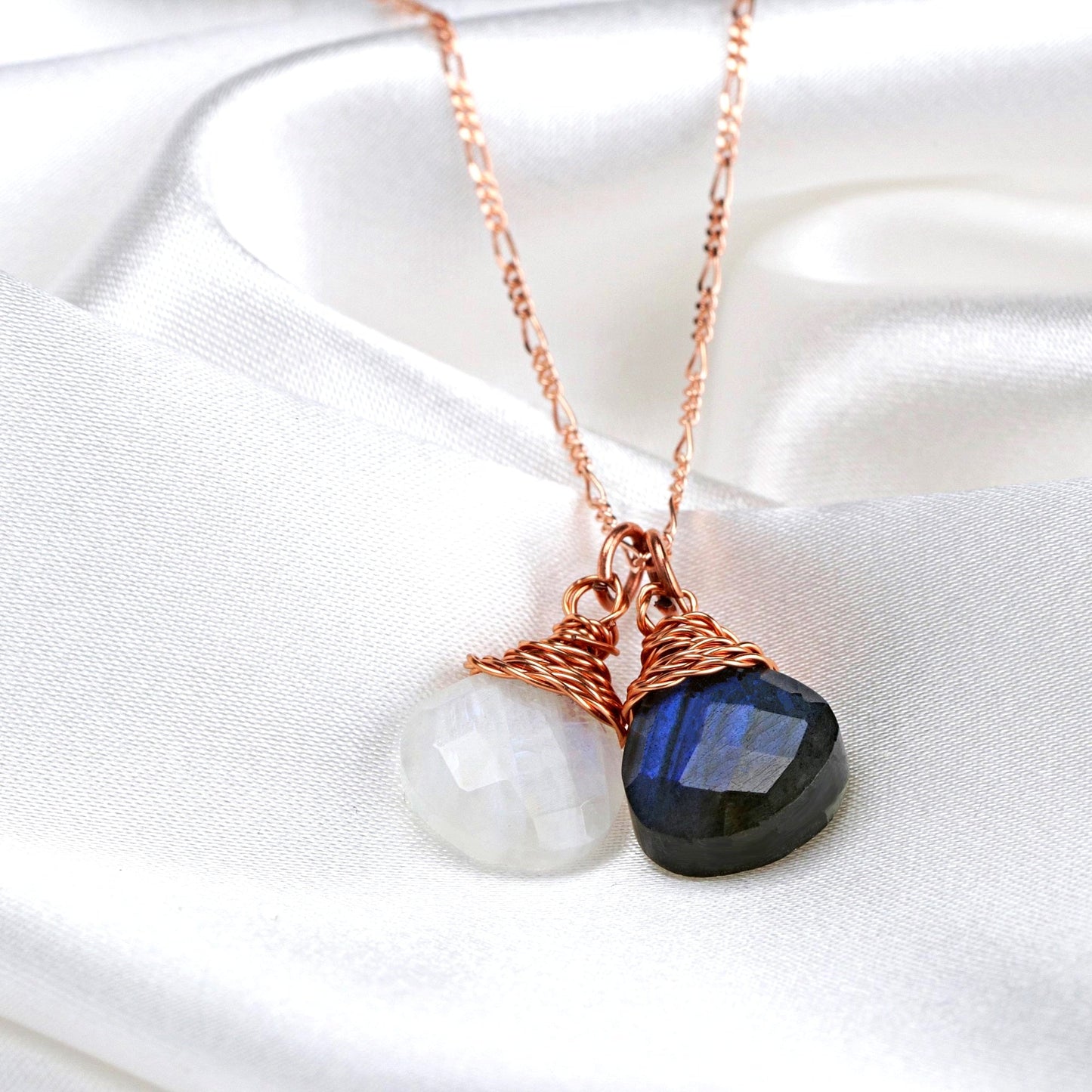 Labradorite Moonstone Necklace - 925 Sterling Rose Gold Gold Plated…
