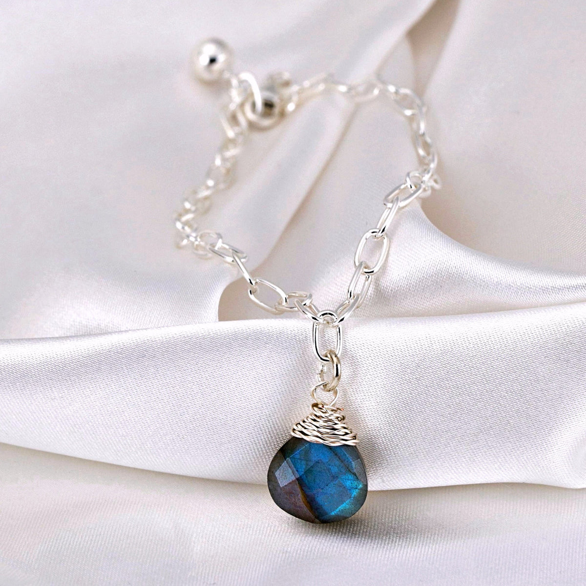 Labradorite Gemstone Bracelet - 925 Sterling Silver  - Minimalist Jewelry - ARM925-10