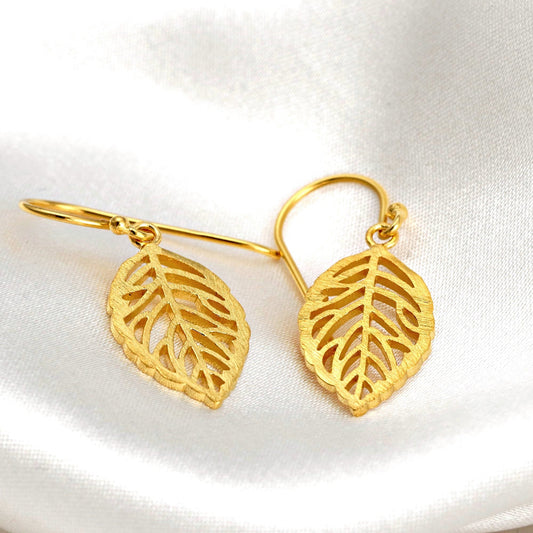 Leaf Earrings - 925 Sterling Gold Plated Botanical Drop Earrings — 14