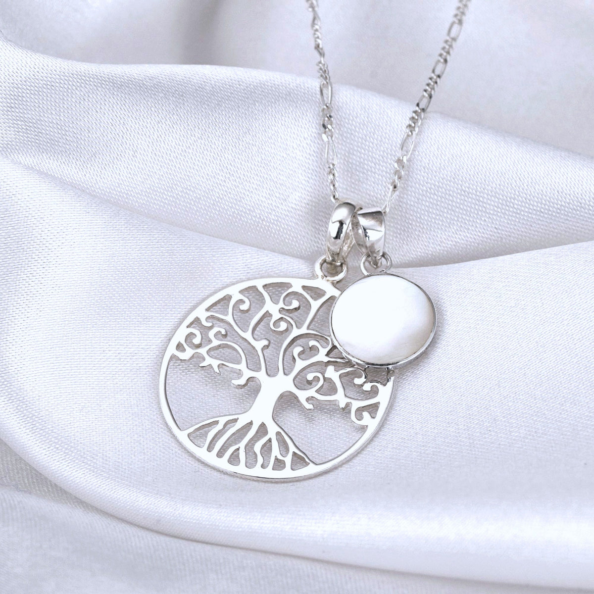 Tree of Life & Mother of Pearl 925 Silver Necklace Jewelry Set - Maritime Nature-Inspired Necklace - K925-49
