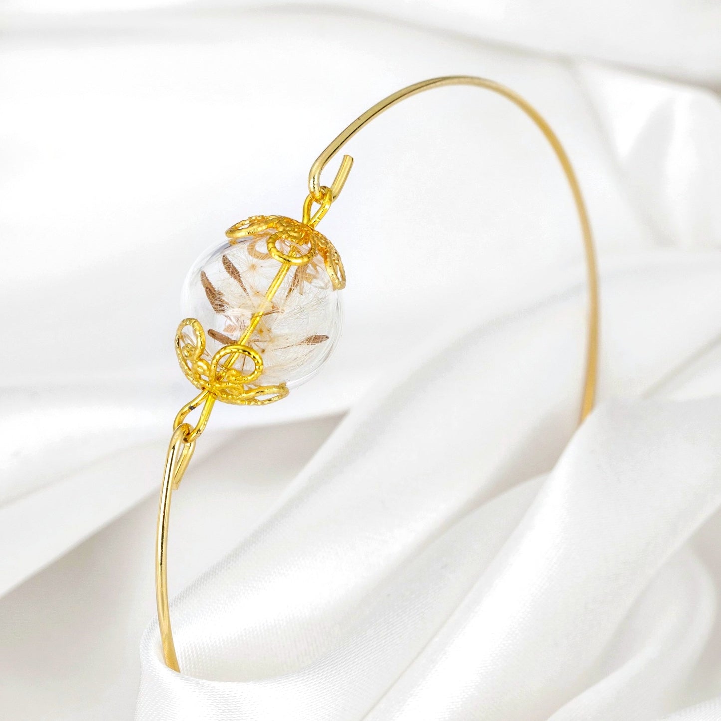 Dandelion Pust Floral Bangle - Gold Gold Plated Terarrium Jewelry…