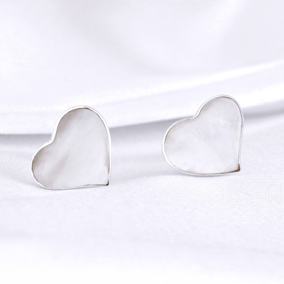 Mother-of-Pearl Heart Stud Earrings - 925 Sterling Silver - OHR925-94