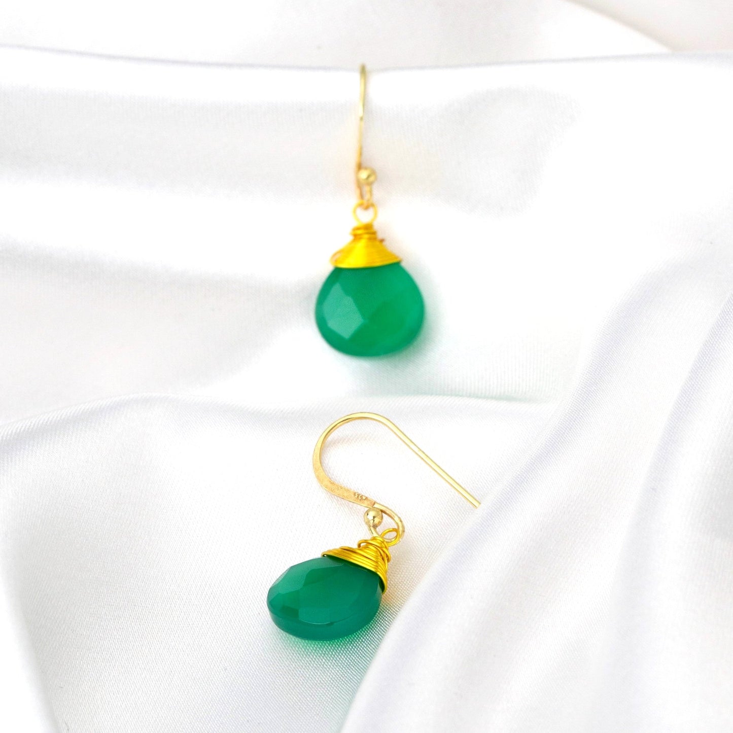 Green Onyx — 925 silver gilded earrings — 72