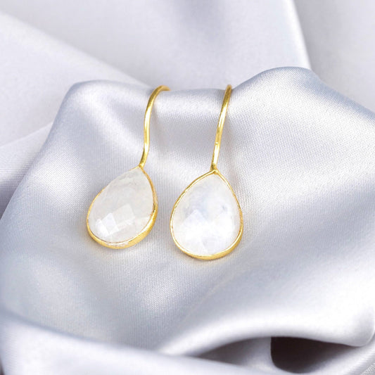 Moonstone Gemstone Earrings - 925 Sterling Gold Plated