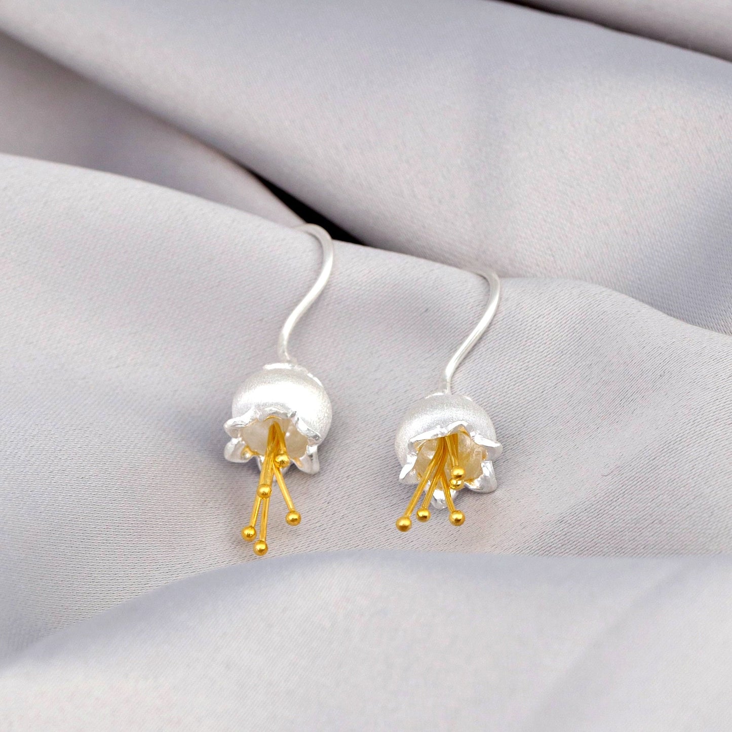 Bicolor Earrings - 925 Sterling Silver Maiglöckchen Botany Flower…