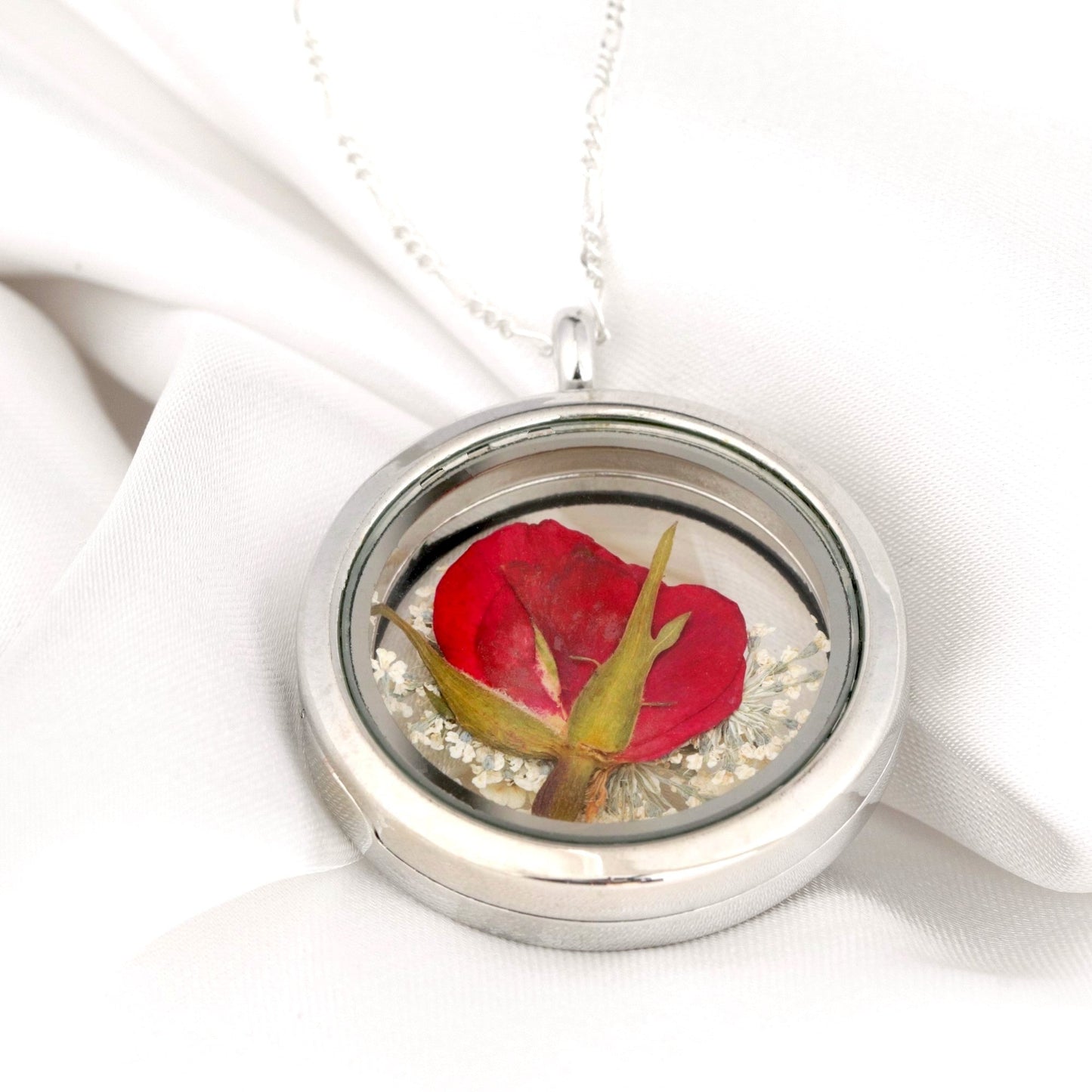 Real Rose & Dill Blossoms — 925 Sterling Silver Chain with Medallion