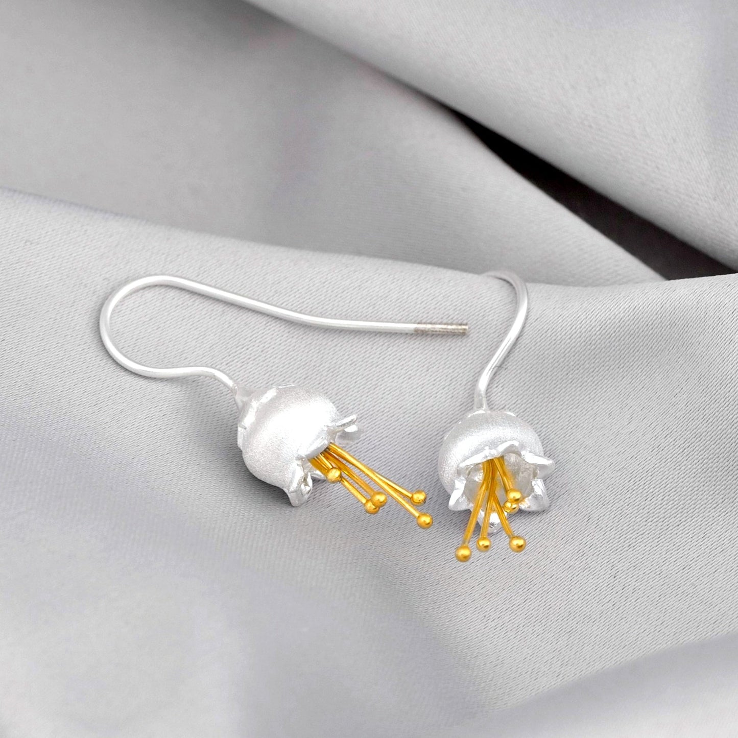 Bicolor Earrings - 925 Sterling Silver Maiglöckchen Botany Flower…