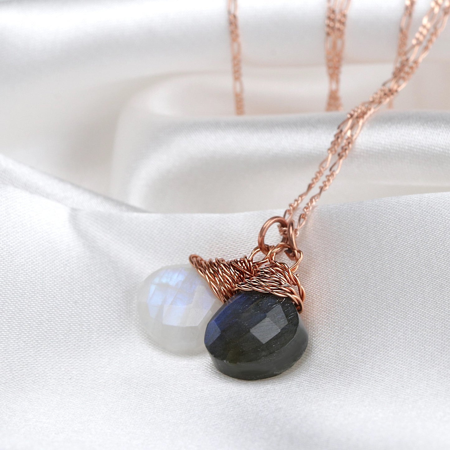 Labradorite Moonstone Necklace - 925 Sterling Rose Gold Gold Plated…