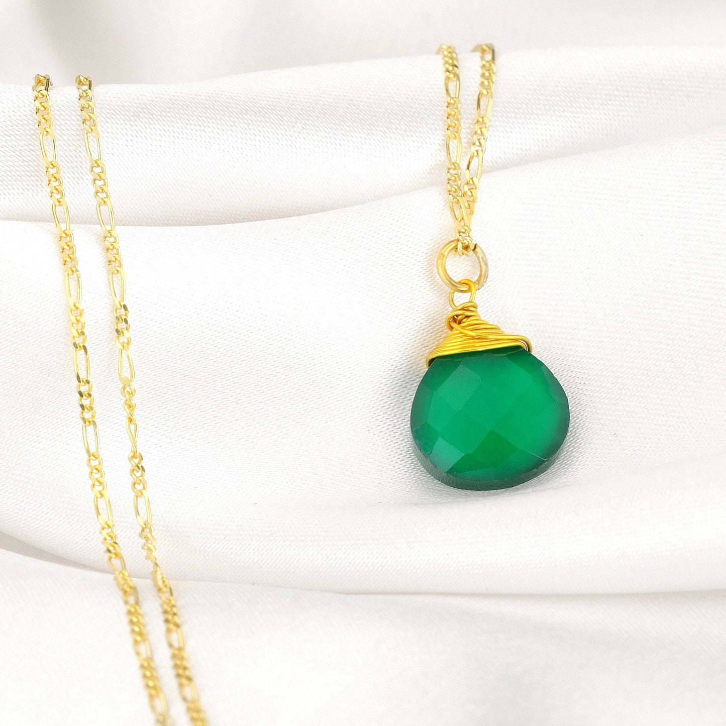 Green Onyx — 925 Sterling Silver Gold Plated Chain