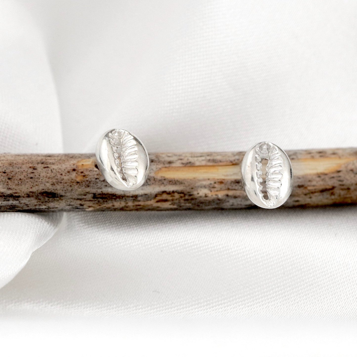 Cowrie shell mini stud earrings - 925 Sterling silver