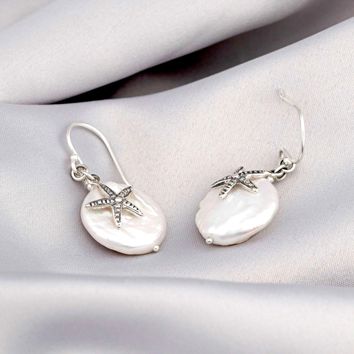 Starfish Mother-of-Pearl Earrings - 925 Sterling Silver - Natural Jewelry - OHR925-63
