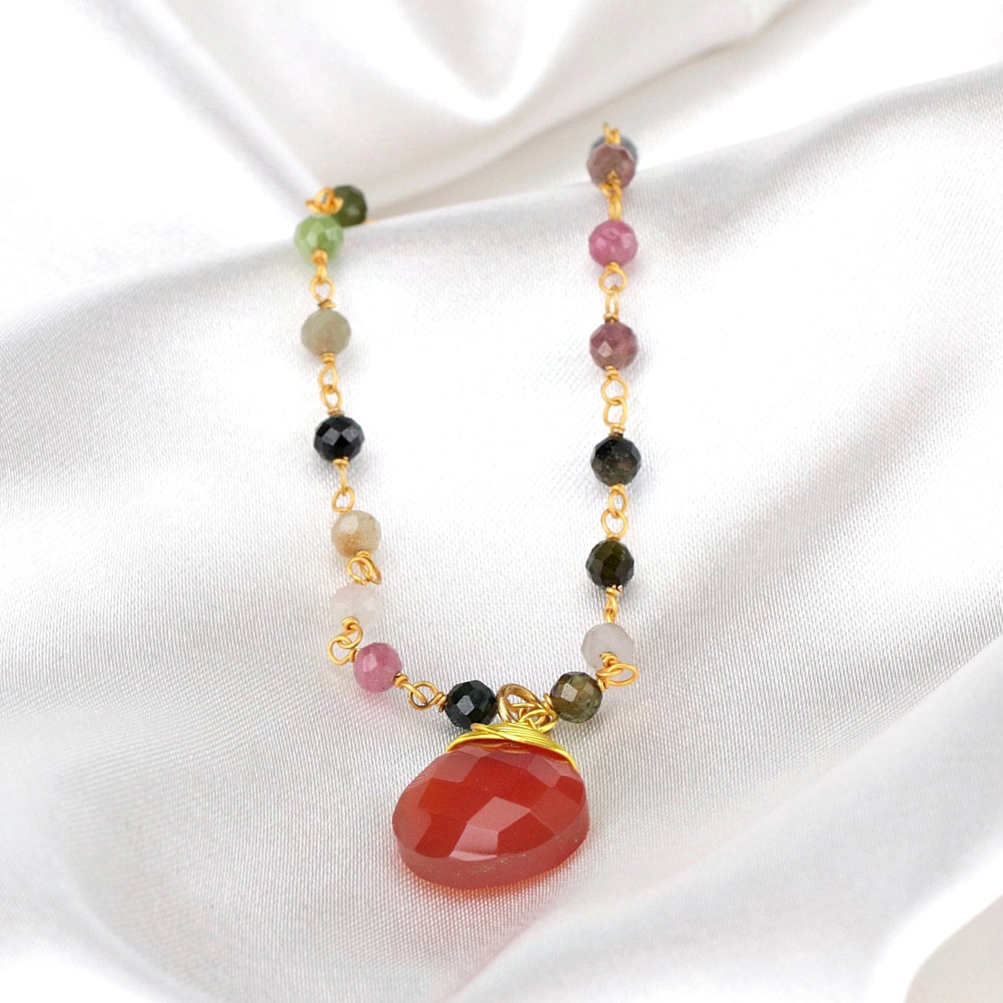 Carnelian & Tourmaline Gemstone Drop Bracelet Gold - RETARM-37
