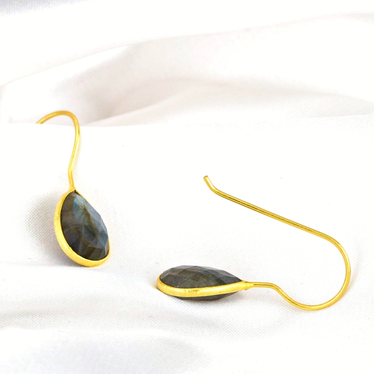 Labradorite Gemstone Earrings - 925 Sterling Silver Gold Plated