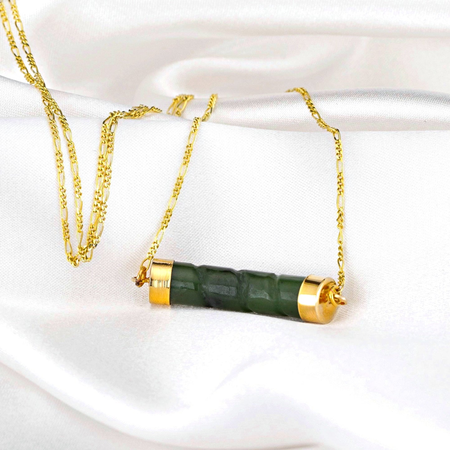 Jade Stab Gold Chain - 925 Sterling Gold Plated Crystal Green Gem…