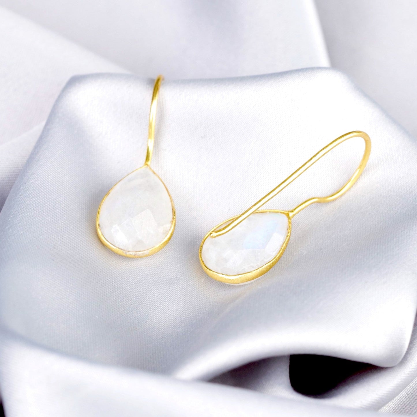 Moonstone Gemstone Earrings - 925 Sterling Gold Plated