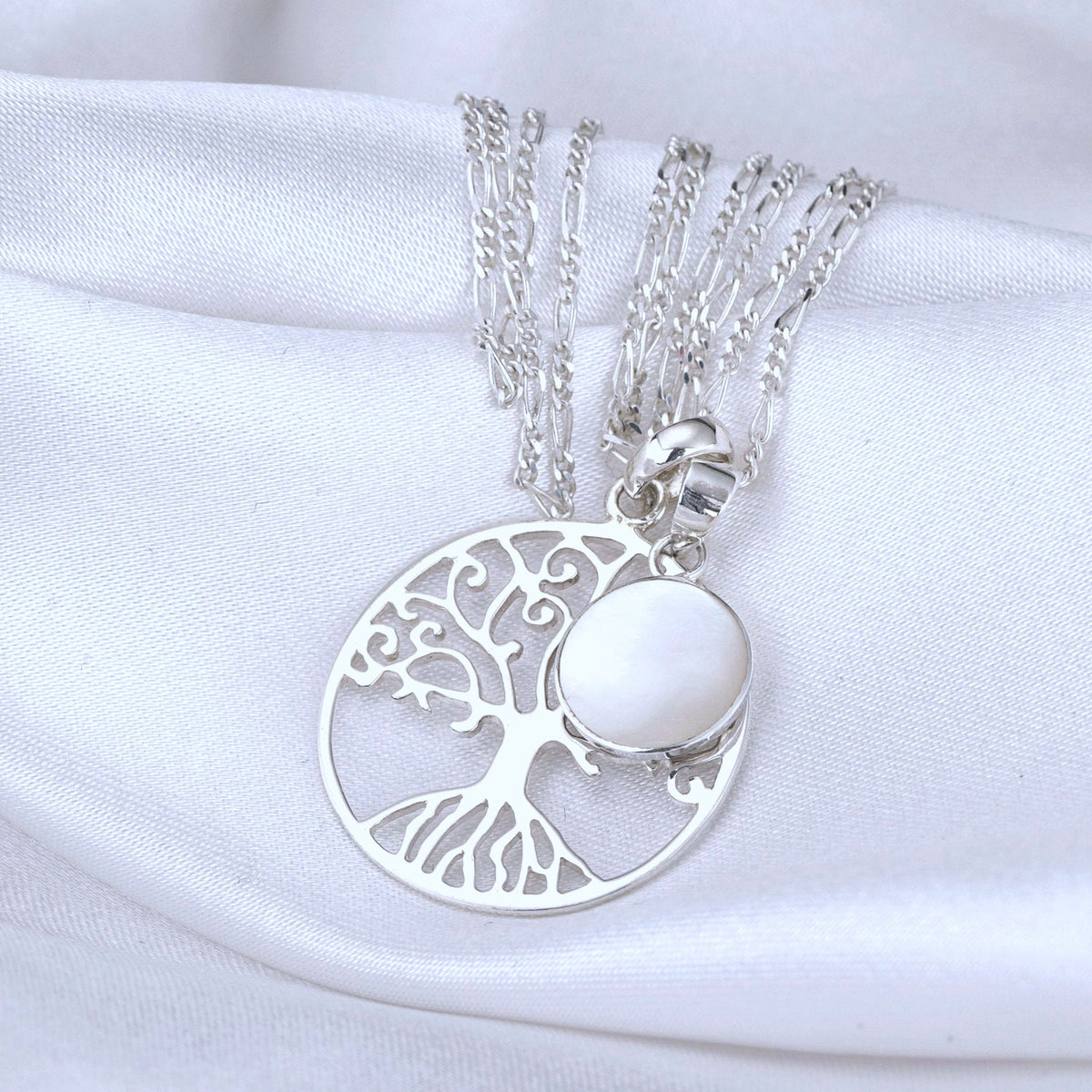 Tree of Life & Mother of Pearl 925 Silver Necklace Jewelry Set - Maritime Nature-Inspired Necklace - K925-49
