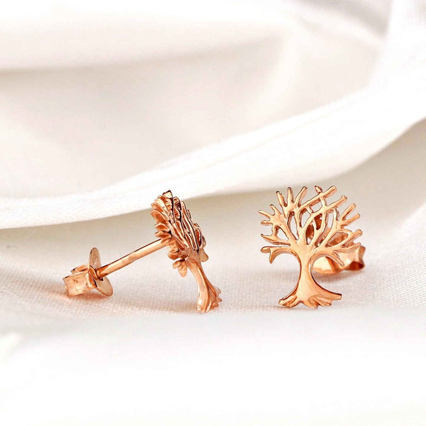 Living Tree Mini Stud Earrings - 925 Sterling Rosegold Gold Plated…