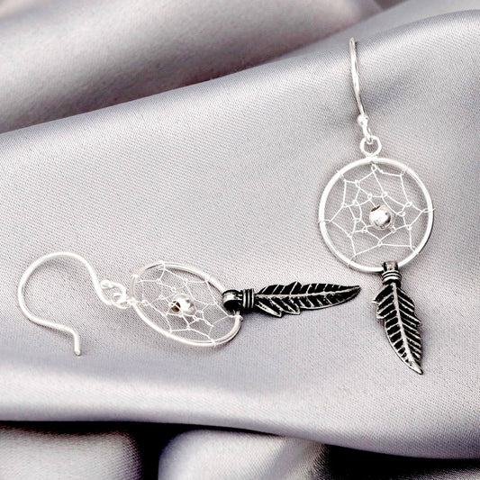 Dream Catcher Earrings - 925 Sterling Silver Tribal Boho Shaman…