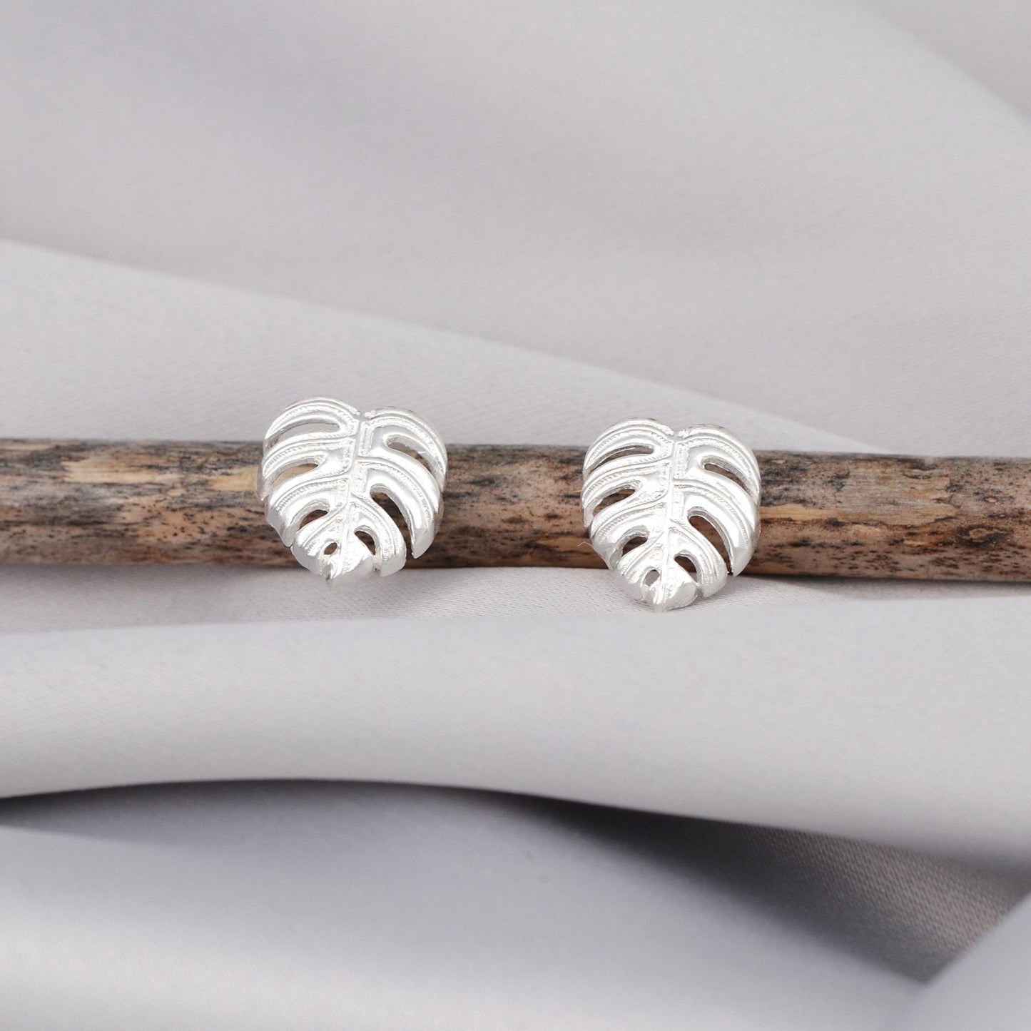 exotic monstera leaves — 925 sterling silver stud earrings