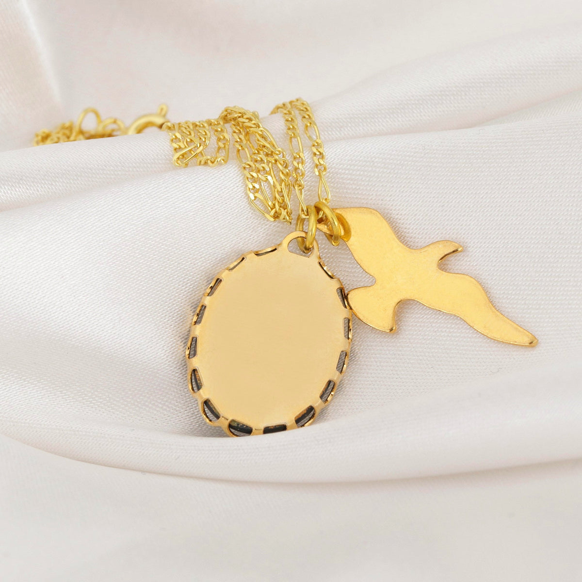 Summer Night Seagull Pendant Necklace - 925 Sterling Gold-Plated Vintage Style - K925-130