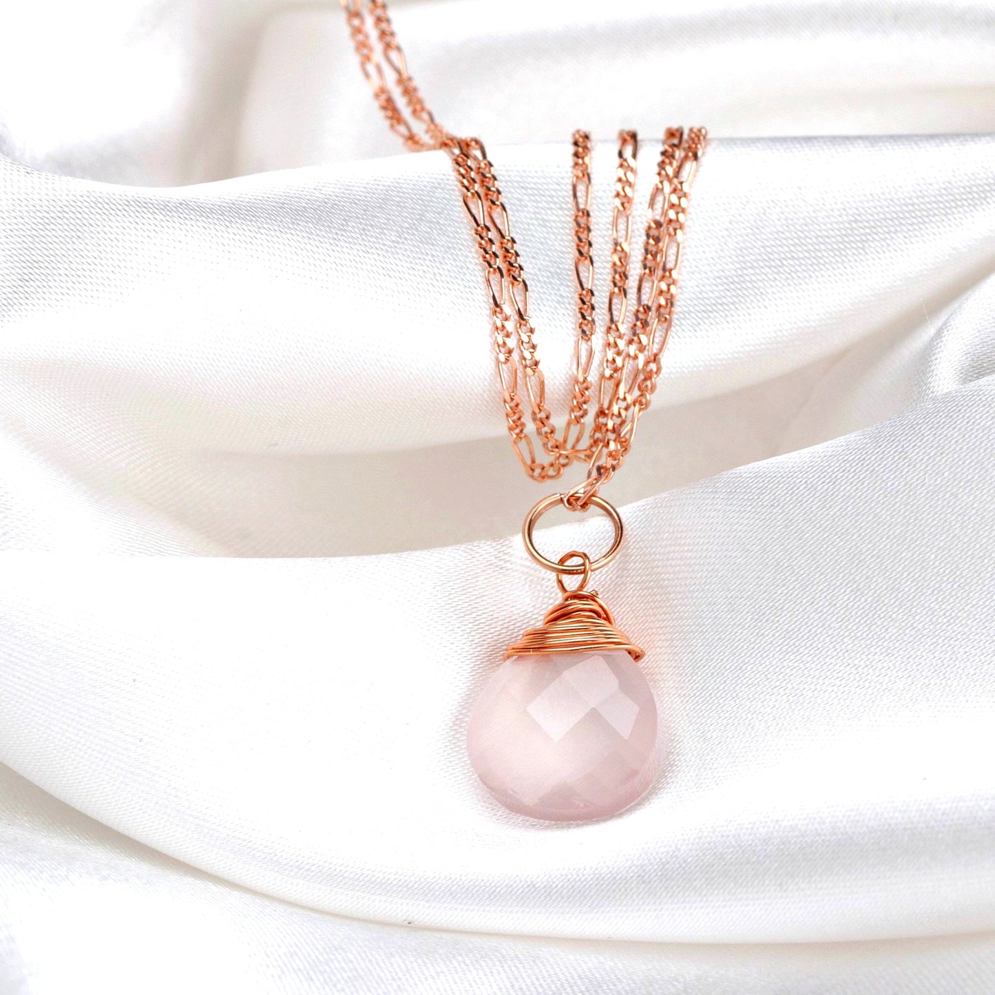 Rose Quartz Drop Chain 925 Sterling Rosegold Gold Plated Pink Gem…