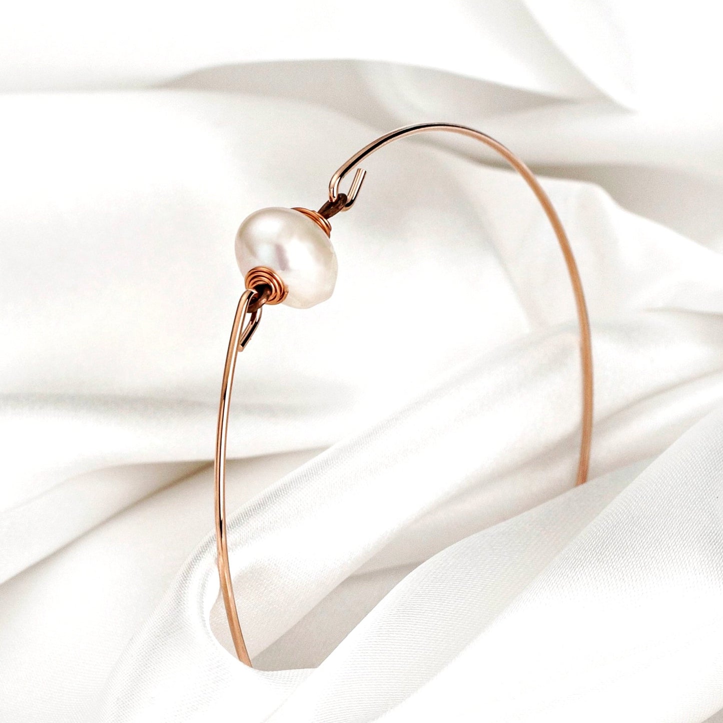 Freshwater Pearl Bangle - Rosegold Gold Plated Real Pearl Bridal…
