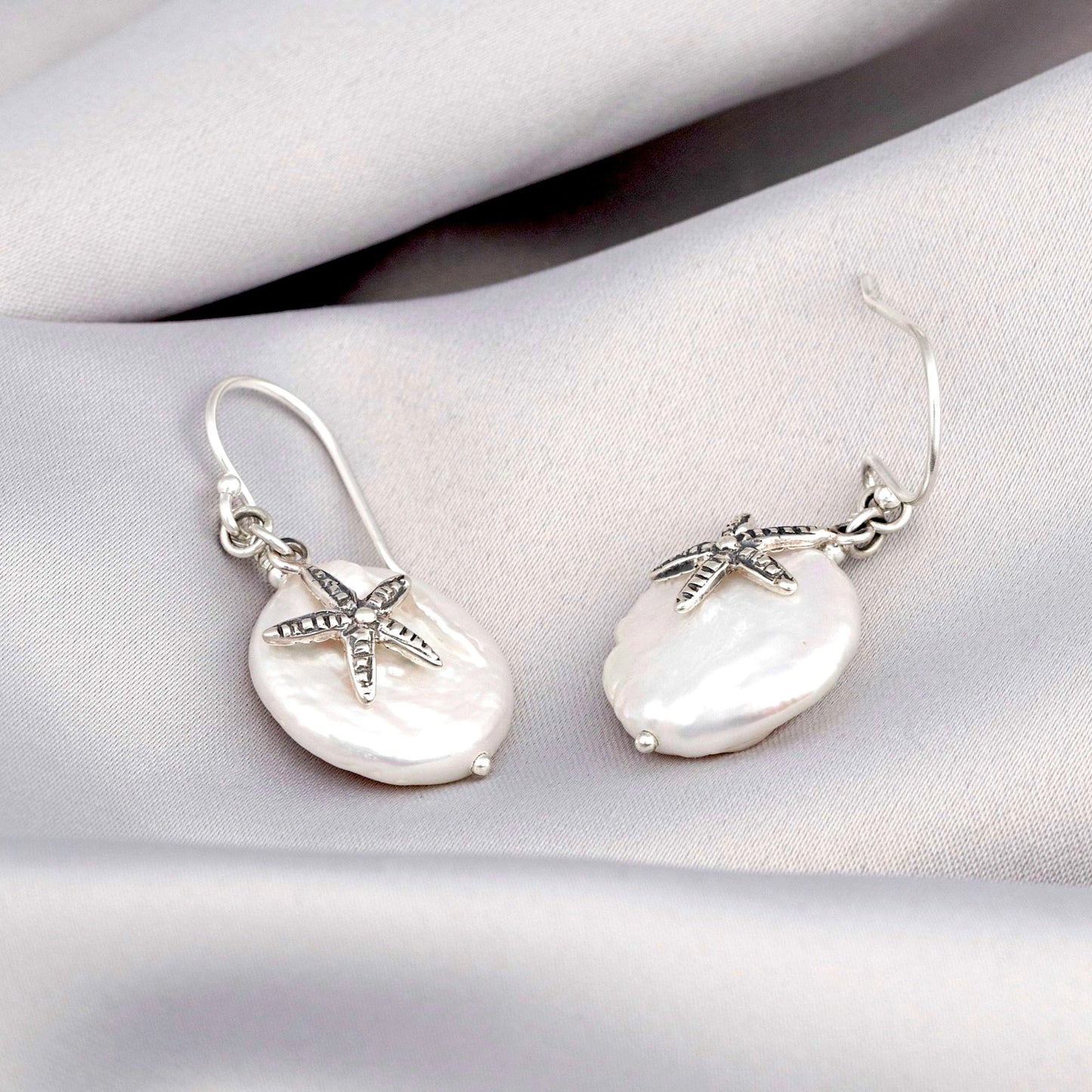 Starfish mother of pearl earrings - petite silver luxury minimalist…