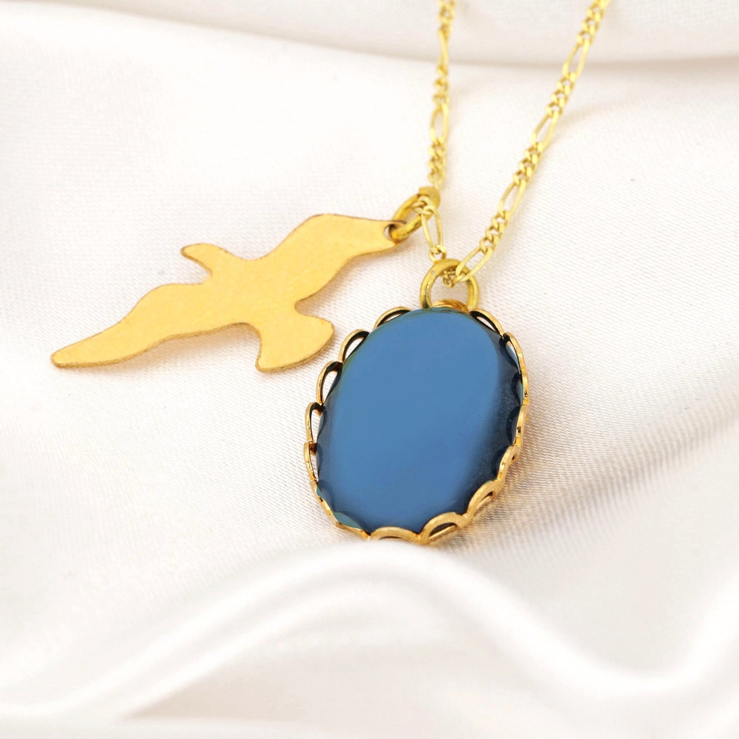 Swallow Blue Cabochon Pendant Chain - 925 Sterling Gold Plated…