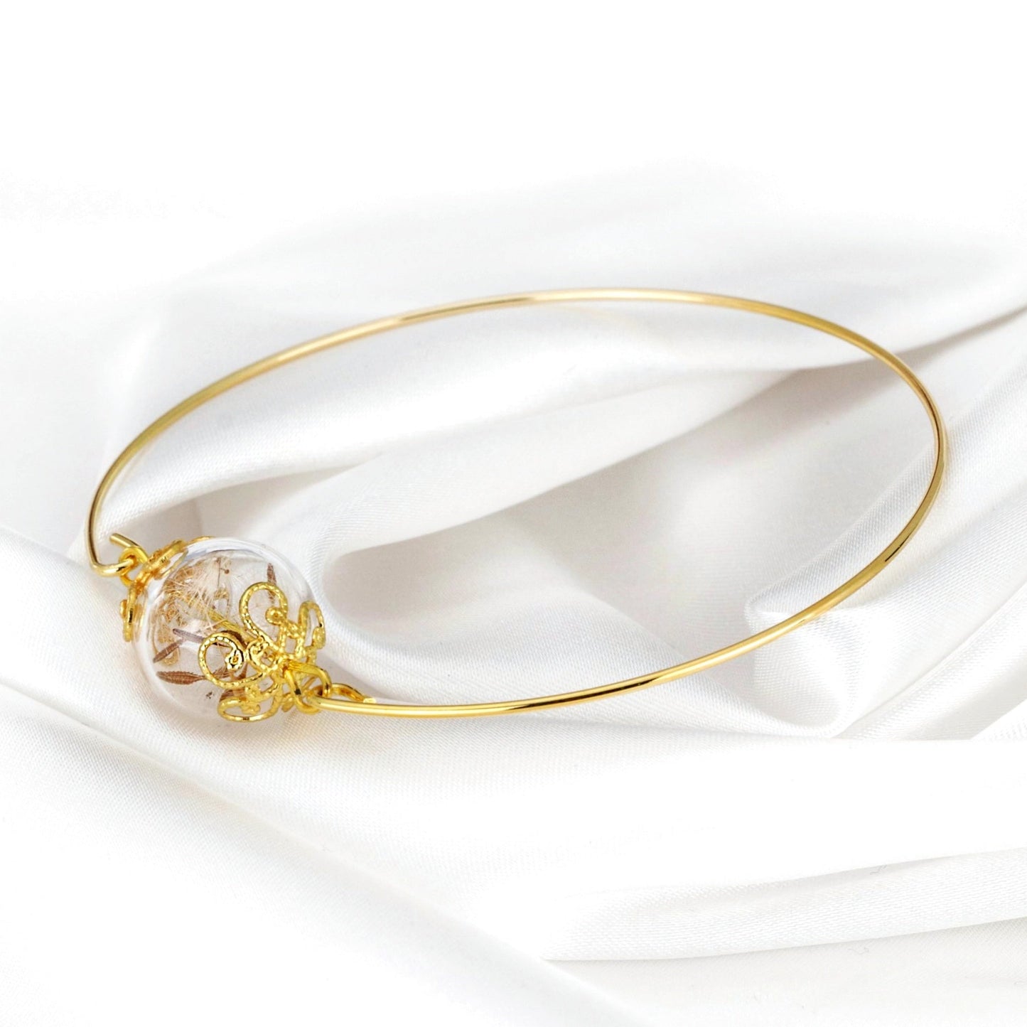 Dandelion Pust Floral Bangle - Gold Gold Plated Terarrium Jewelry…