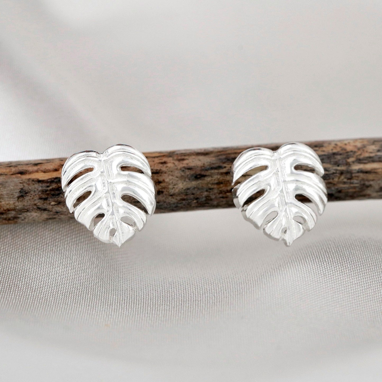 exotic monstera leaves — 925 sterling silver stud earrings