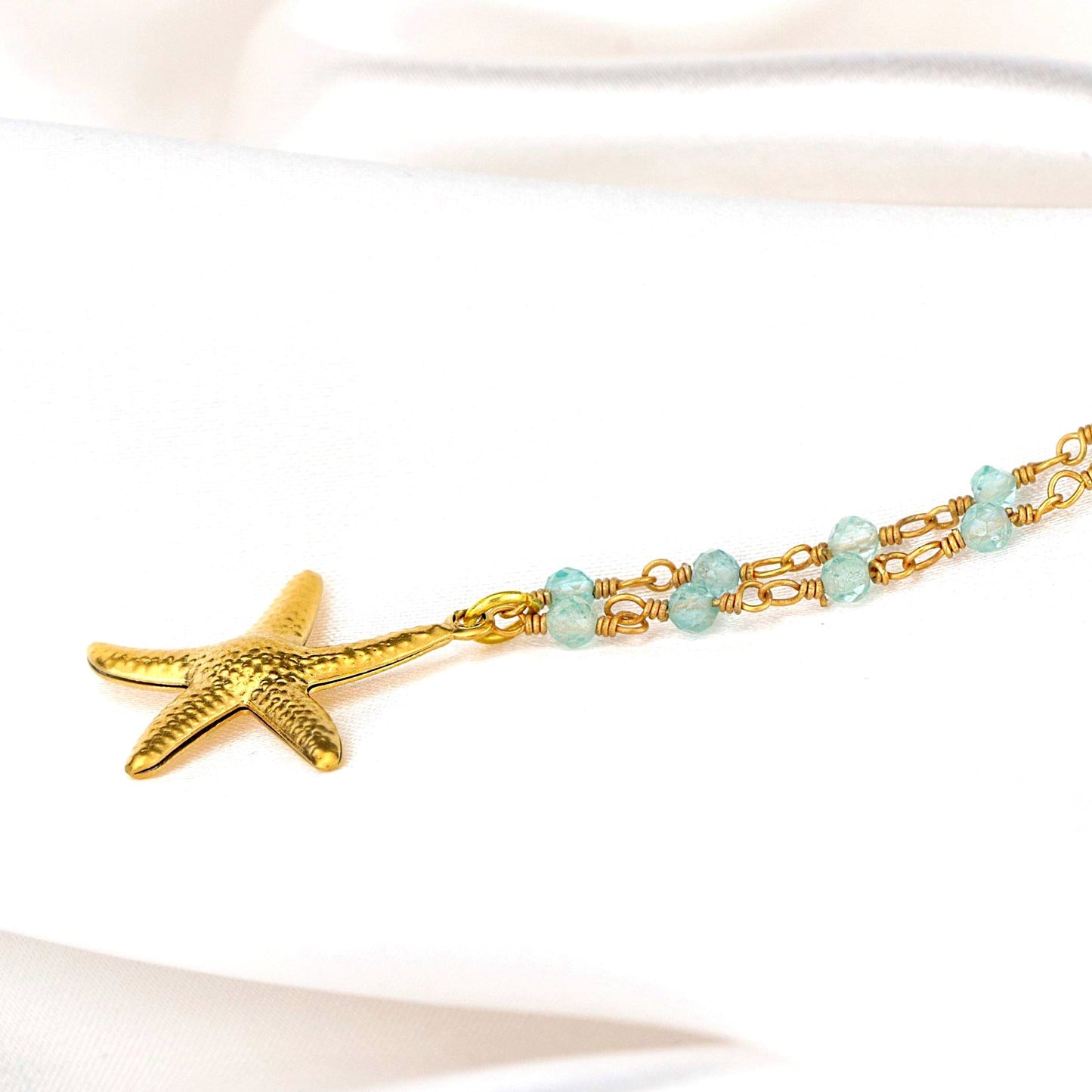 Gemstone Apatite Starfish Necklace Gold Plated