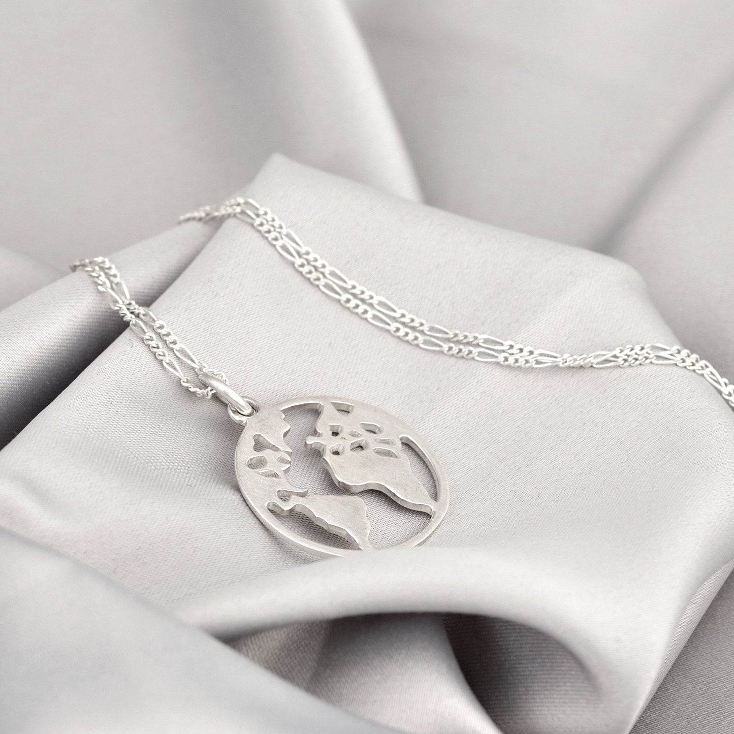 World Map Silhouette Pendant - 925 Sterling Silver Globetrotter…