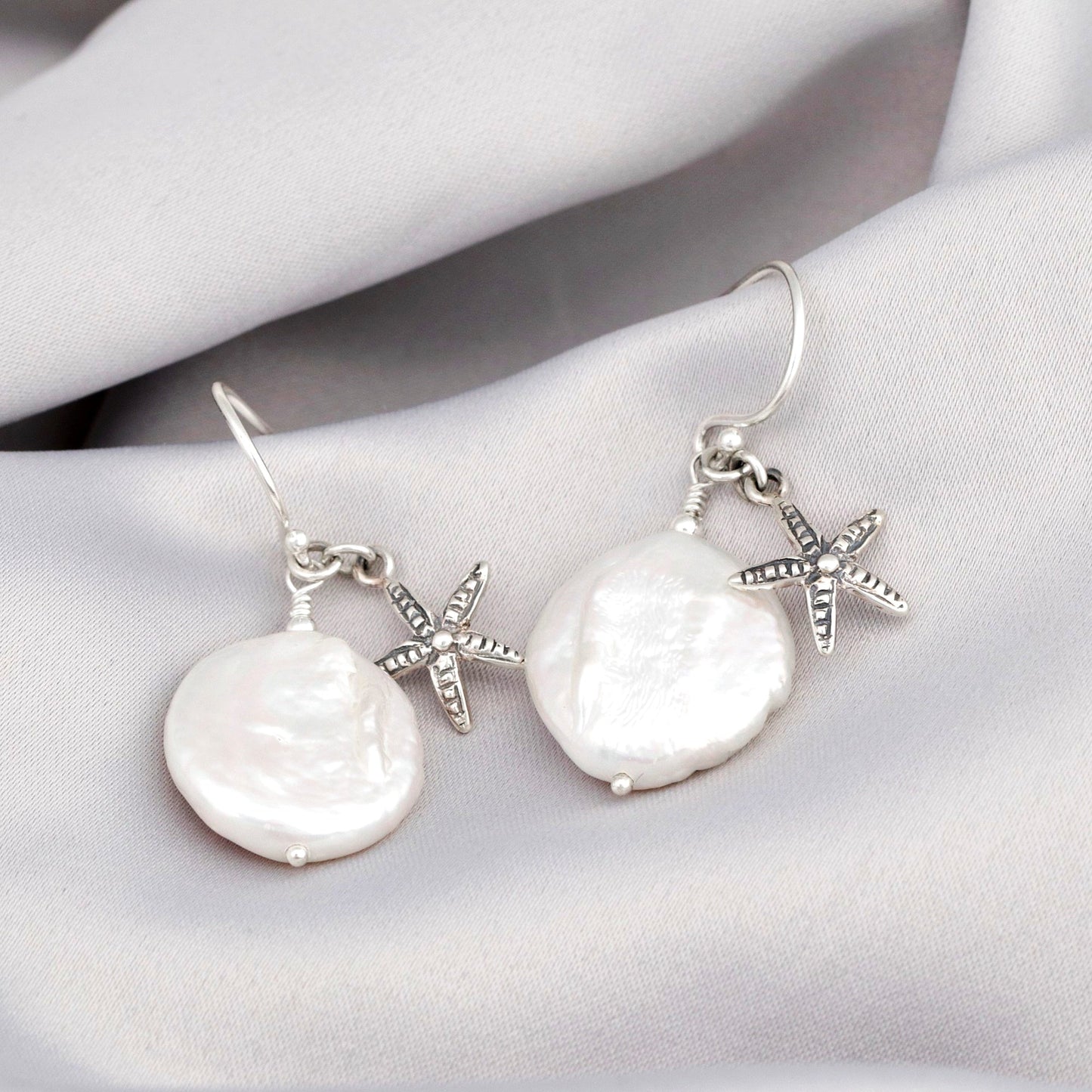 Starfish mother of pearl earrings - petite silver luxury minimalist…