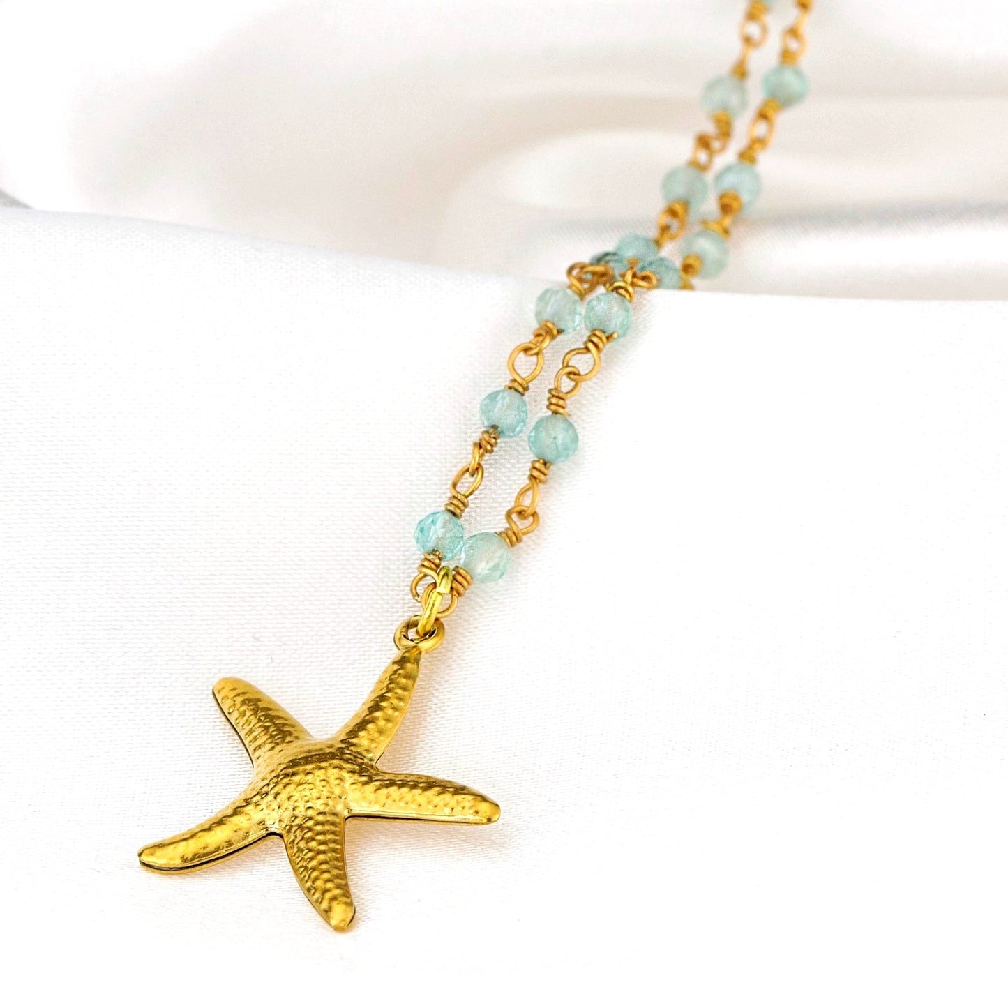 Gemstone Apatite Starfish Necklace Gold Plated
