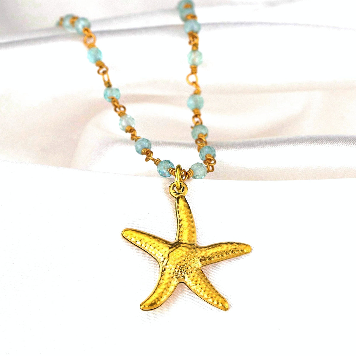 Gemstone Apatite Starfish Necklace Gold-Plated - VIK-133