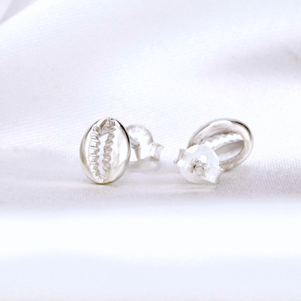 Cowrie Shell Mini Stud Earrings - 925 Sterling Silver - OHR925-48