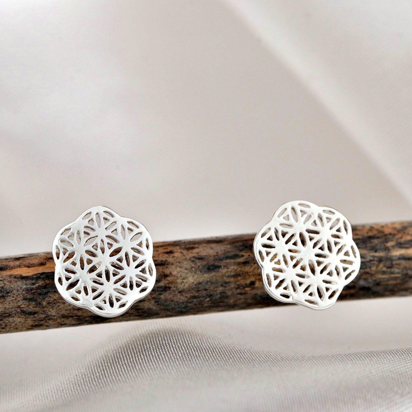 Flower of Life Mini Stud Earrings - 925 Sterling Silver