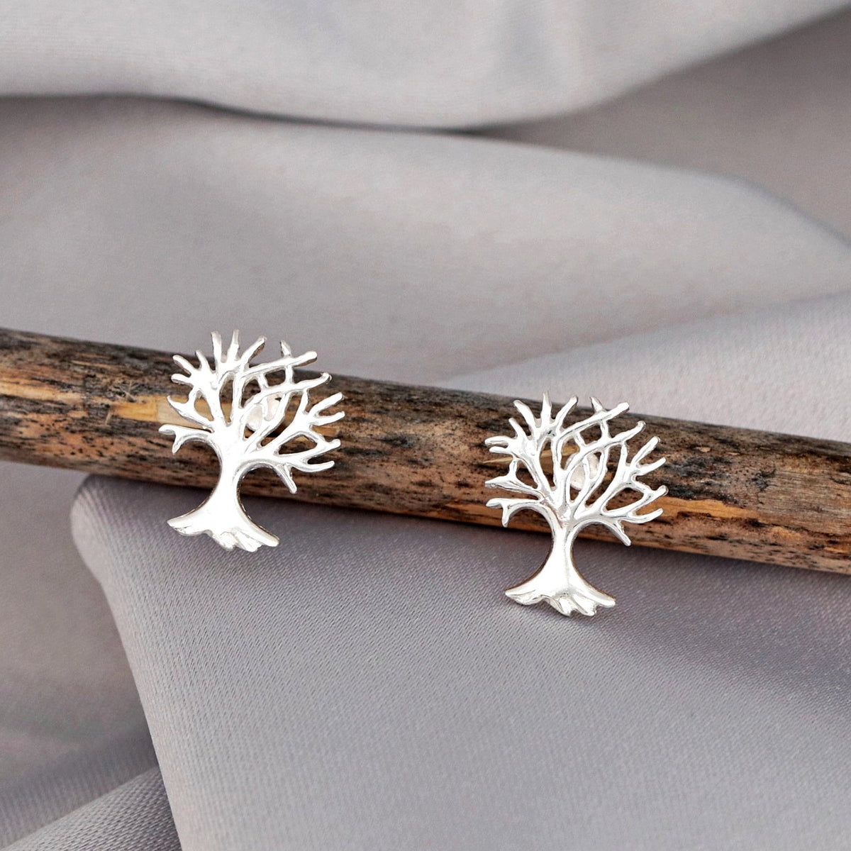 Tree of Life Mini Stud Earrings - 925 Sterling Silver - OHR925-124