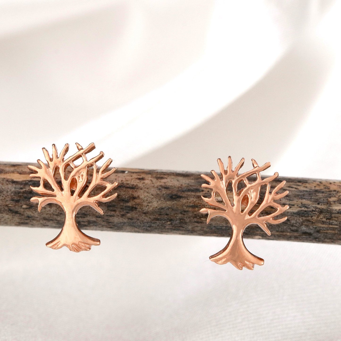 Living Tree Mini Stud Earrings - 925 Sterling Rosegold Gold Plated…