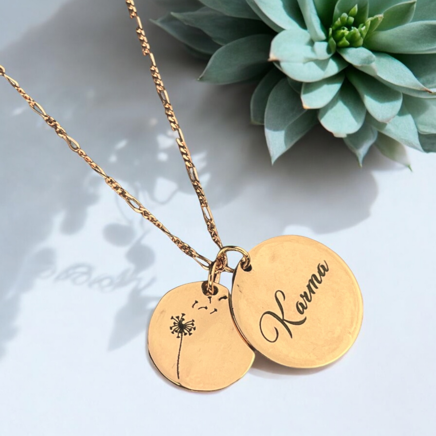 925 Sterling Rosegold Gold Plated Engraving Chain Karma & Pustflumen…