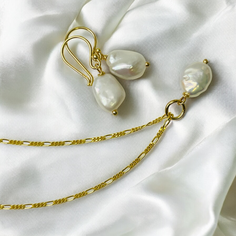 Baroque Keshi Pearl Jewelry Set - 925 Sterling Silver 18k Gold…