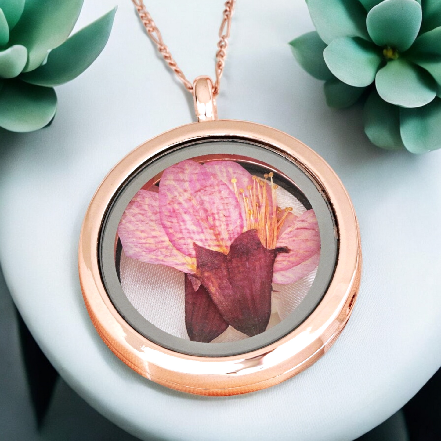 Japanese sakura medallion - 925 sterling rosegold gold plated chain…