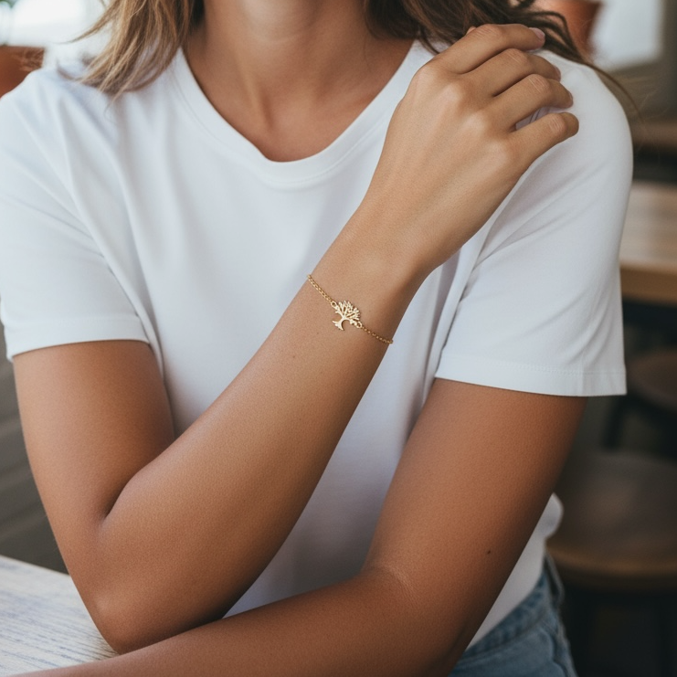 Bracelet with Tree of Life in 925 Sterling Silver - 18K Gold plated…