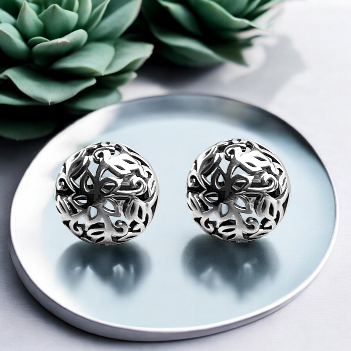 Lotus Stud Earrings - 925 Sterling Silver - OHR925-18