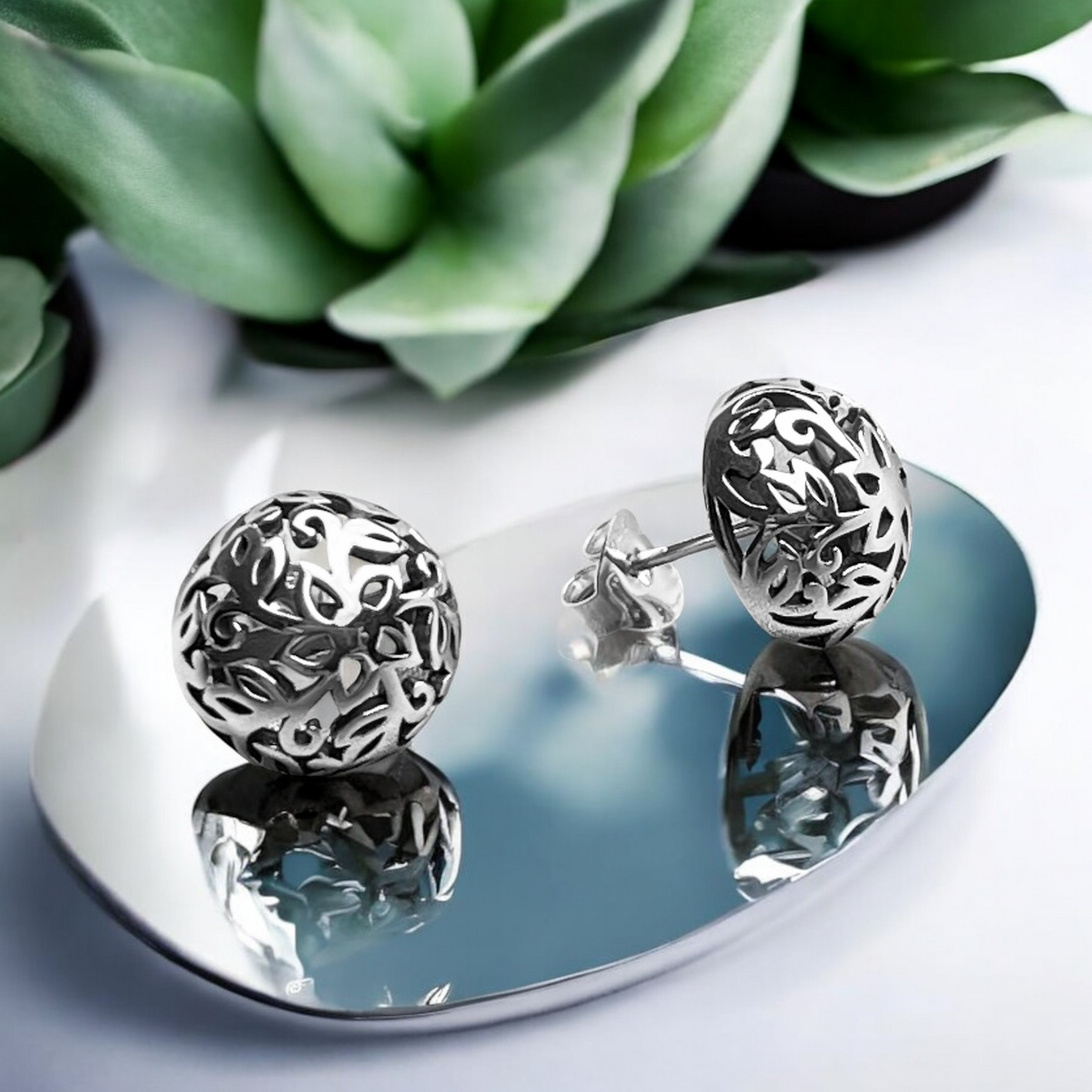 Lotus Stud Earrings - 925 Sterling Silver
