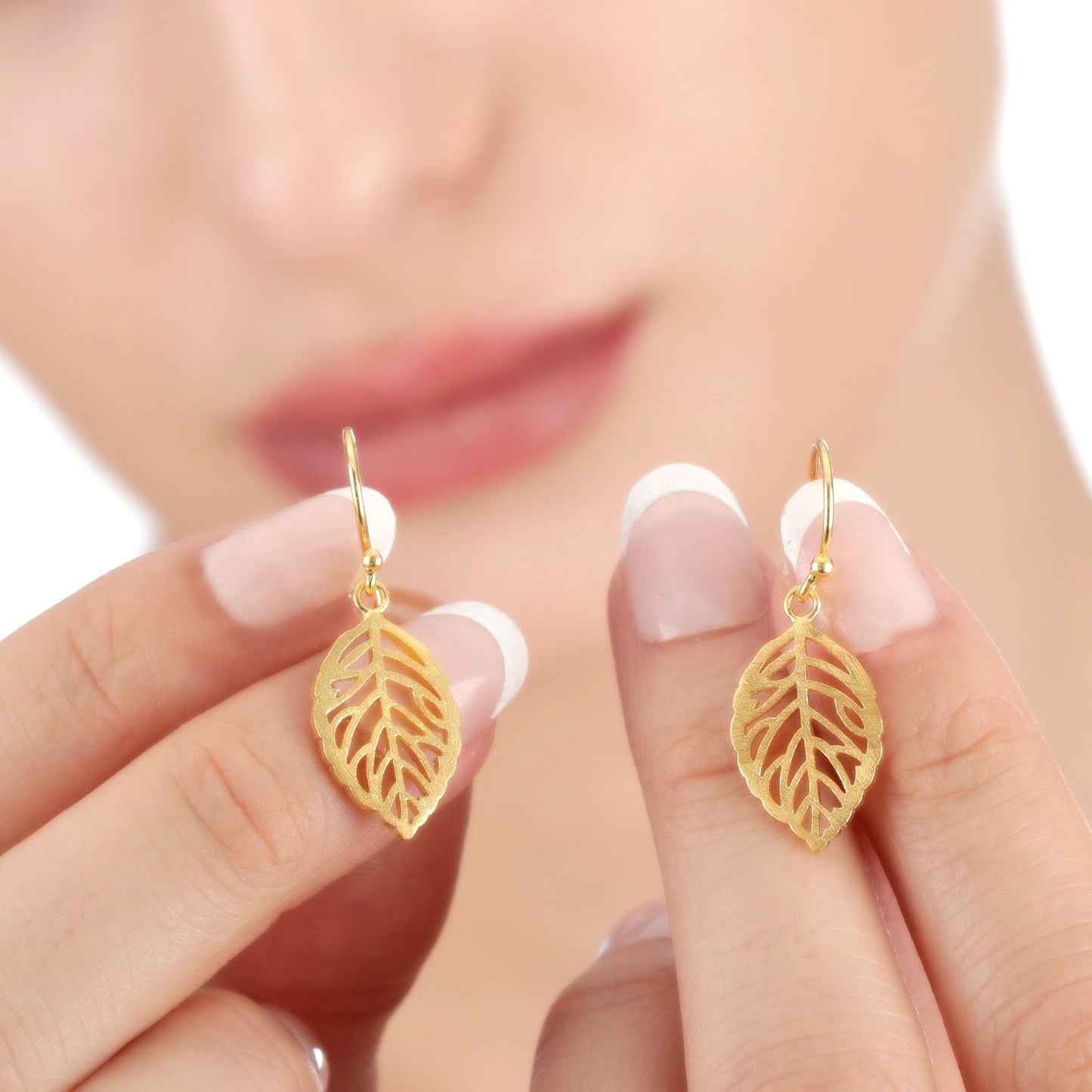Leaf Earrings - 925 Sterling Gold Plated Botanical Drop Earrings — 14