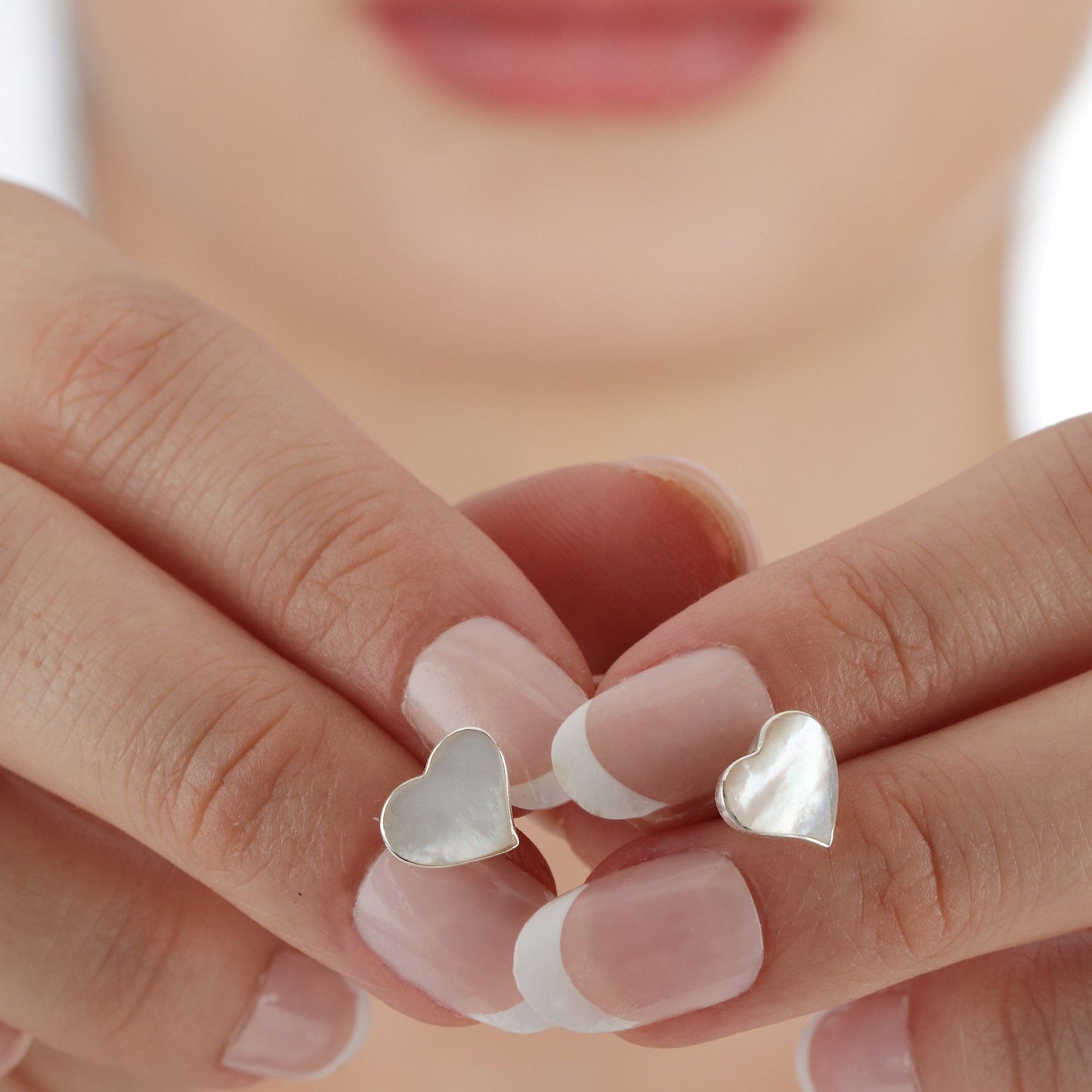 Heart-shaped mother of pearl earrings made of 925 sterling silver — 94