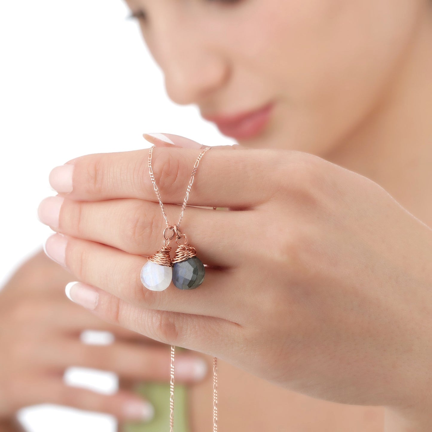 Labradorite Moonstone Necklace - 925 Sterling Rose Gold Gold Plated…